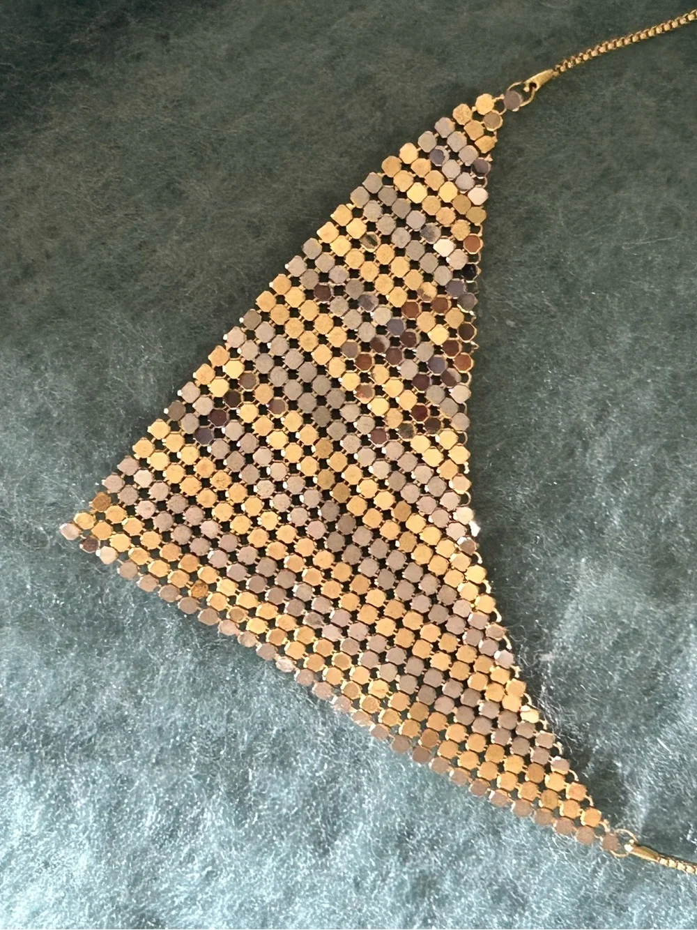 Vintage 1970’s Dead-Stock Hong Kong 2-Tone Mesh Bib Necklace